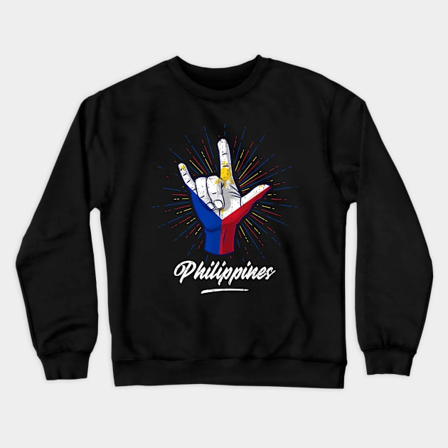 I Love You Philippines Hand Gesture Cute Gift Women Men Crewneck Sweatshirt by teeleoshirts